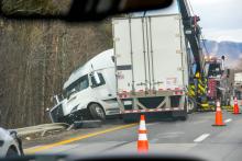 Semi-truck accident off side of road
